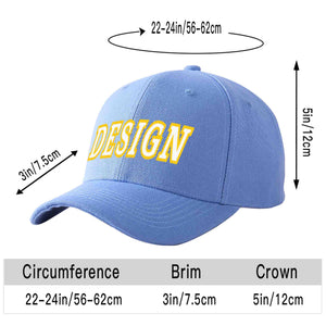 Custom Sky Blue White-Gold Curved Eaves Sport Design Baseball Cap