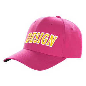 Custom Rose Red Gold-White Curved Eaves Sport Design Baseball Cap