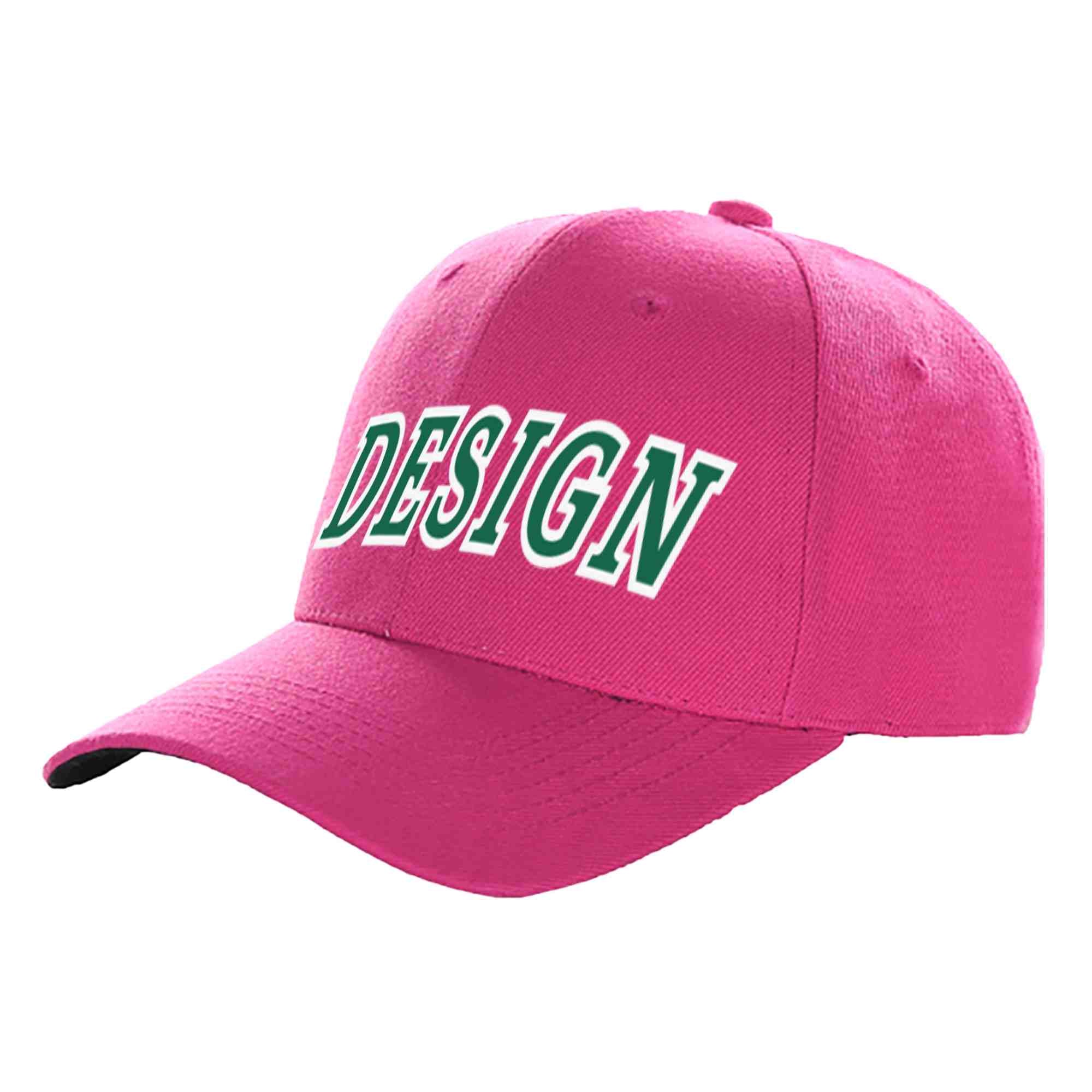 Custom Rose Red Kelly Green-White Curved Eaves Sport Design Baseball Cap