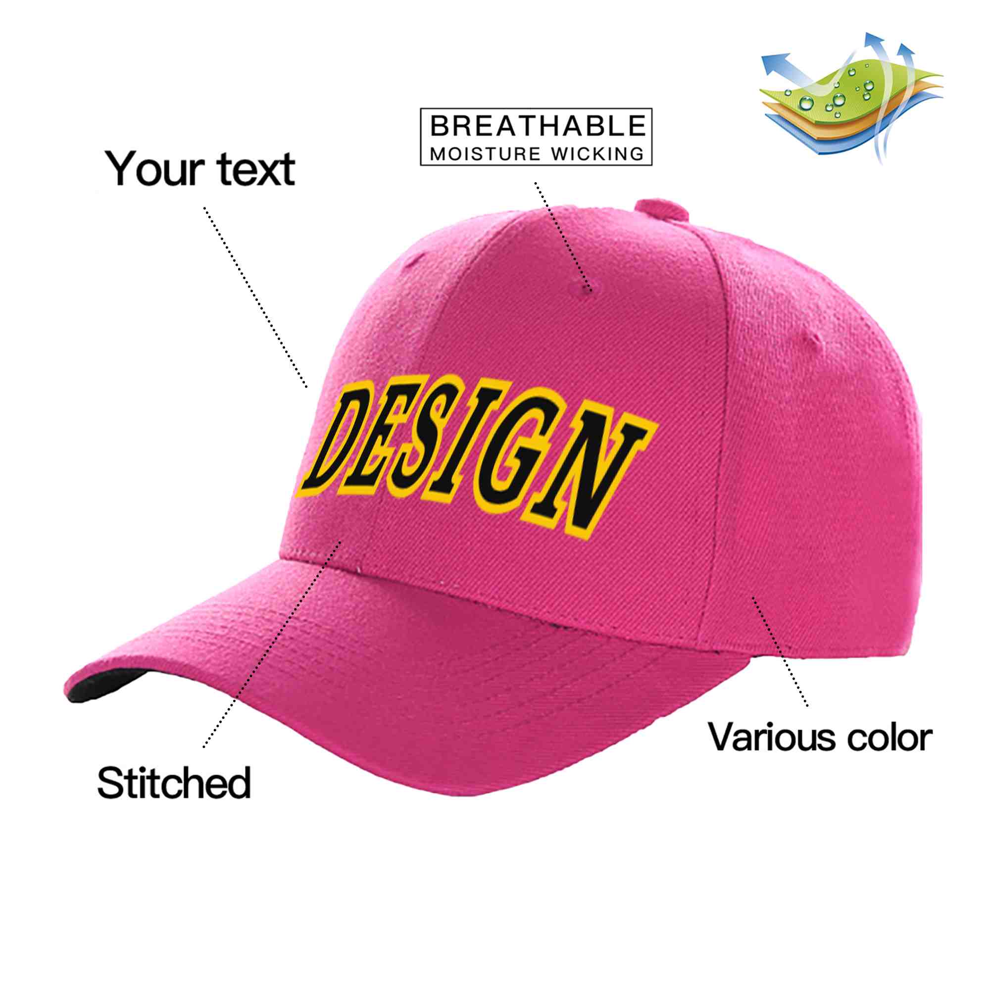 Custom Rose Red Black-Gold Curved Eaves Sport Design Baseball Cap