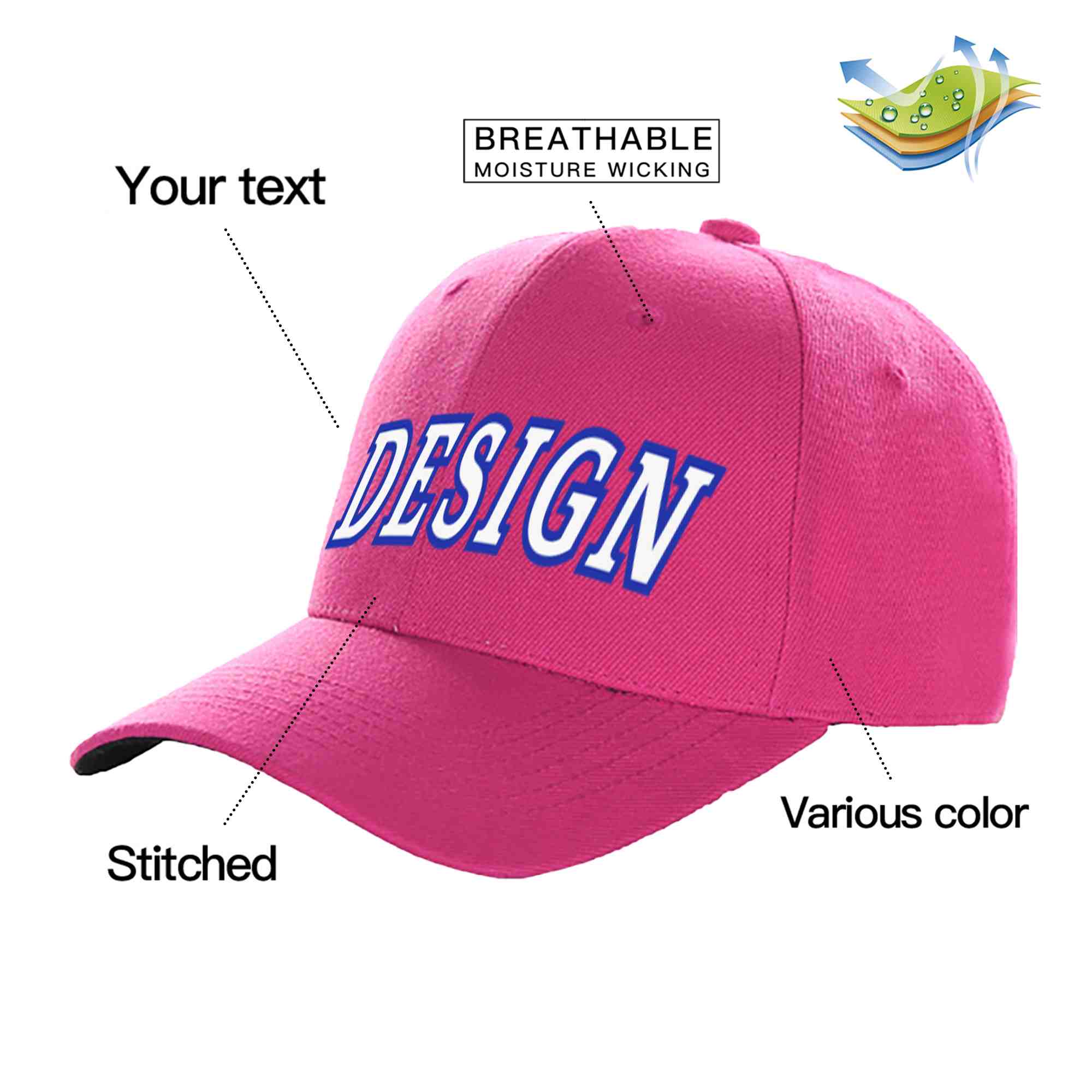 Custom Rose Red White-Royal Curved Eaves Sport Design Baseball Cap