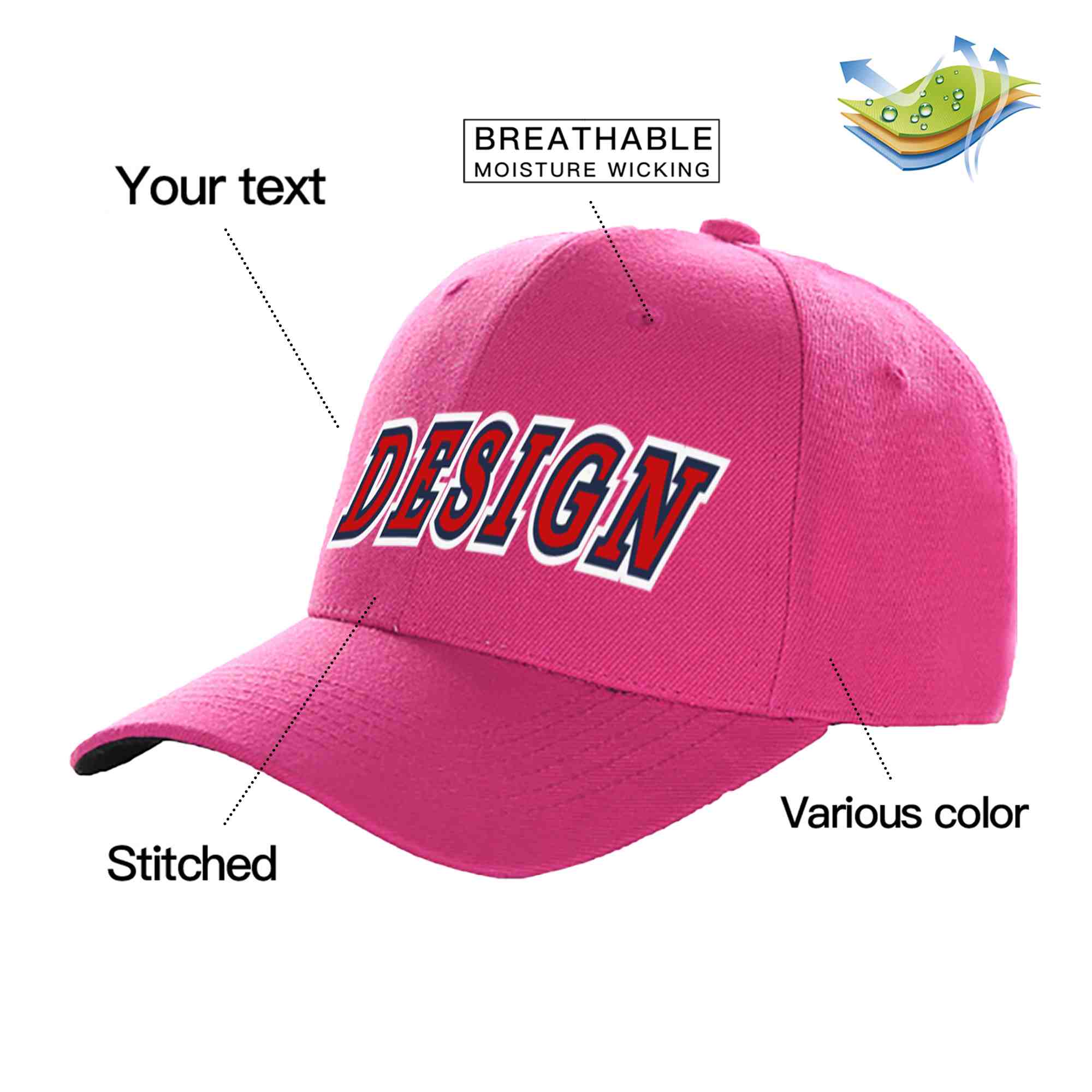 Custom Rose Red Red-Navy Curved Eaves Sport Design Baseball Cap