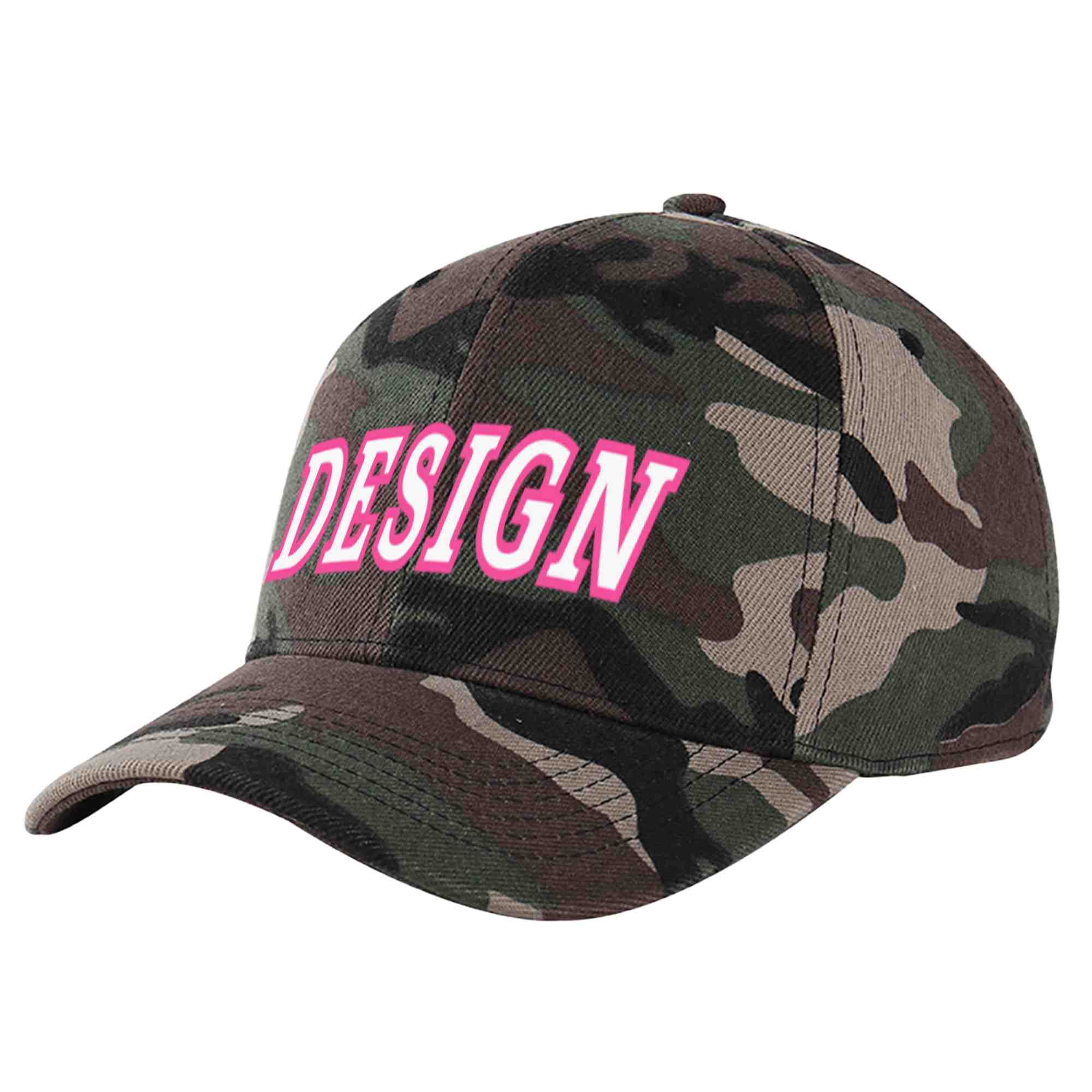 Custom Camo White-Pink Curved Eaves Sport Design Baseball Cap