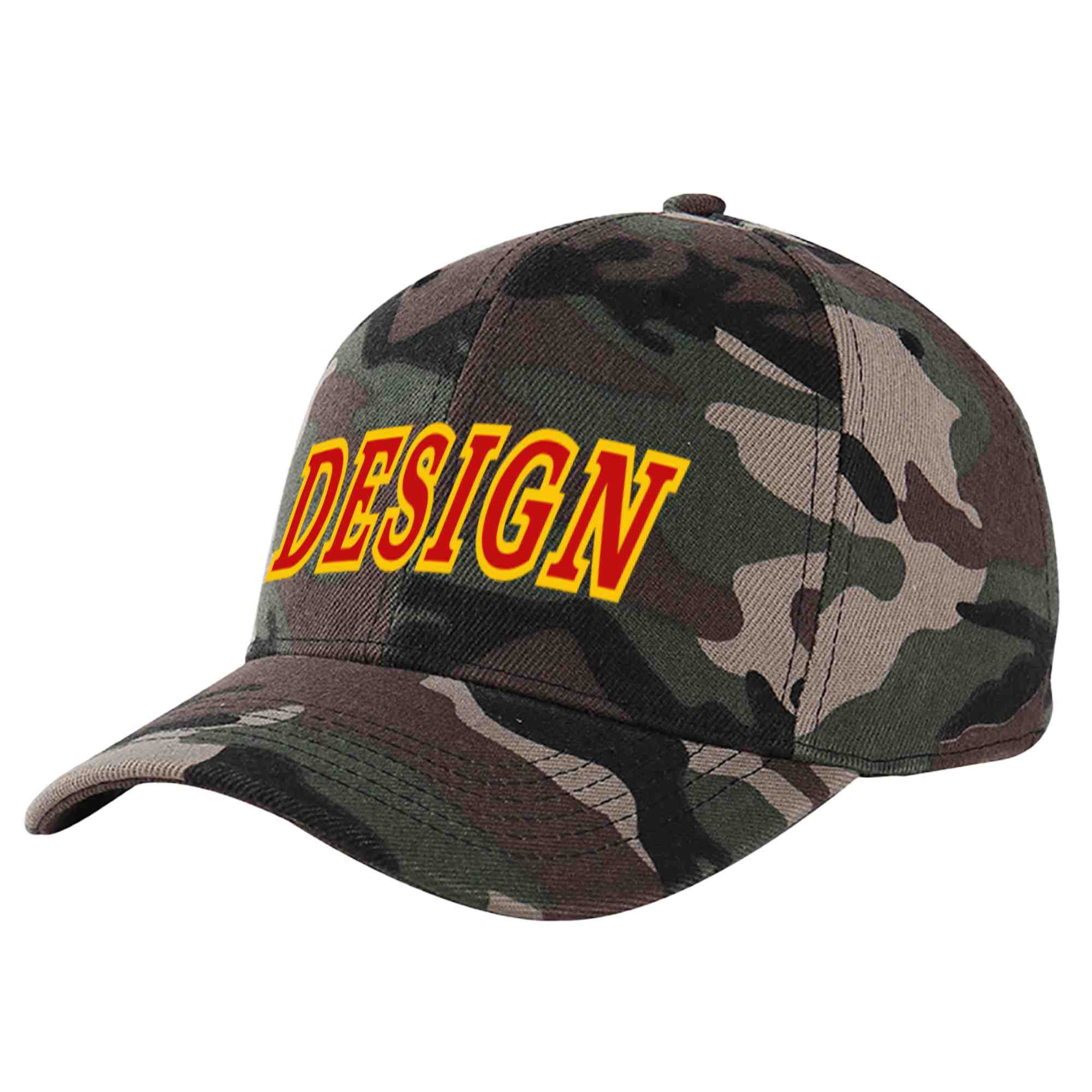 Custom Camo Red-Yellow Curved Eaves Sport Design Baseball Cap