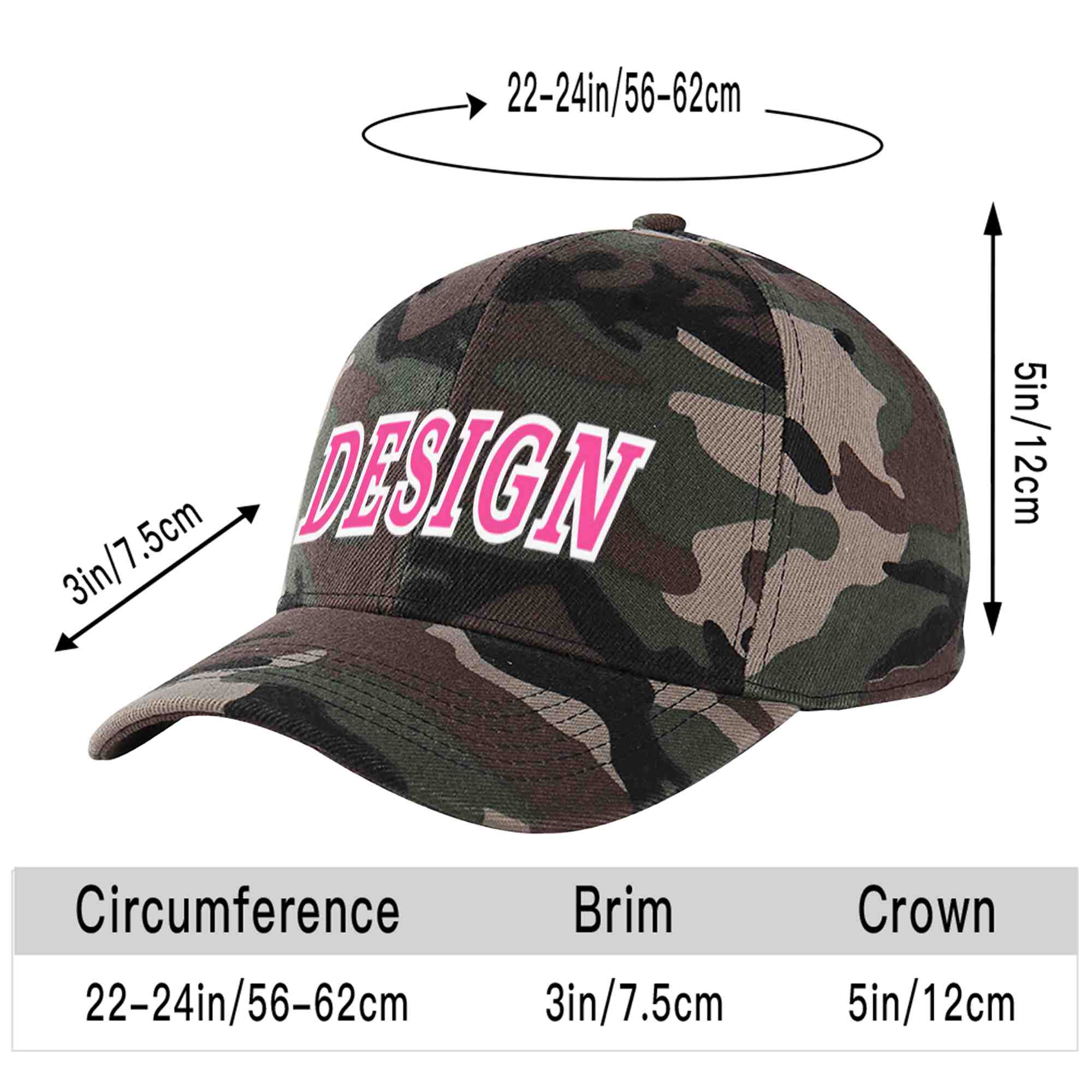 Custom Camo Pink-White Curved Eaves Sport Design Baseball Cap