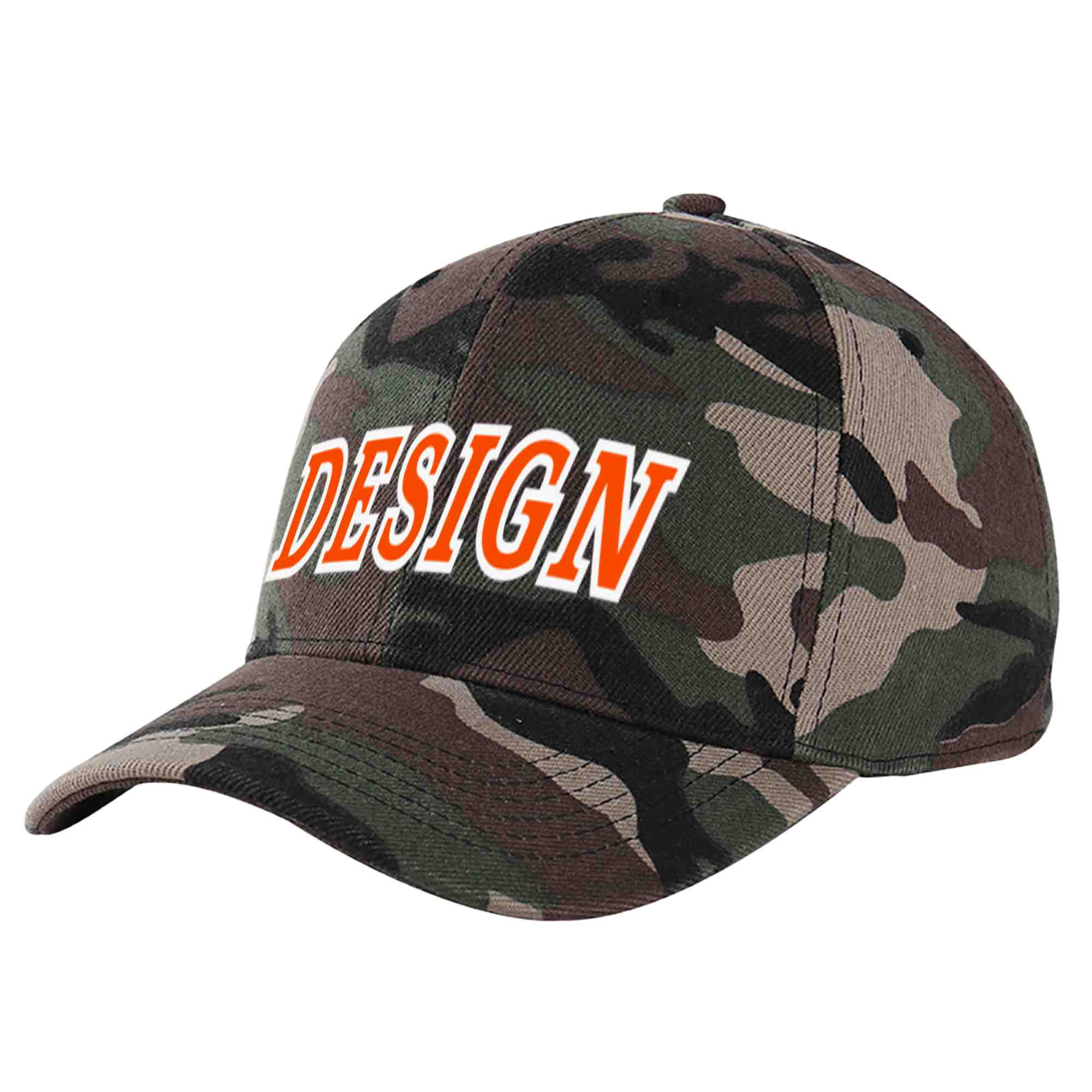 Custom Camo Orange-White Curved Eaves Sport Design Baseball Cap