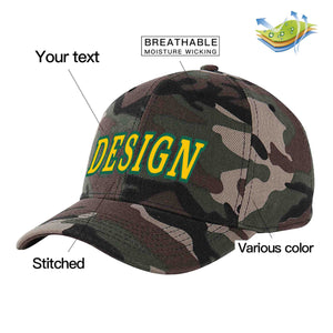 Casquette de baseball personnalisée Camo Gold-Kelly Green Curved Eaves Sport Design