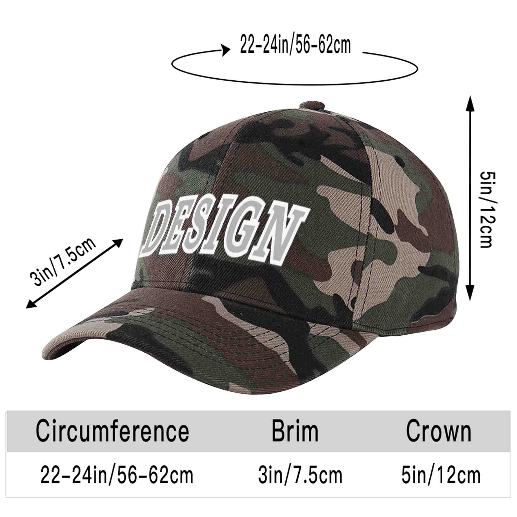 Custom Camo Gray-White Curved Eaves Sport Design Baseball Cap