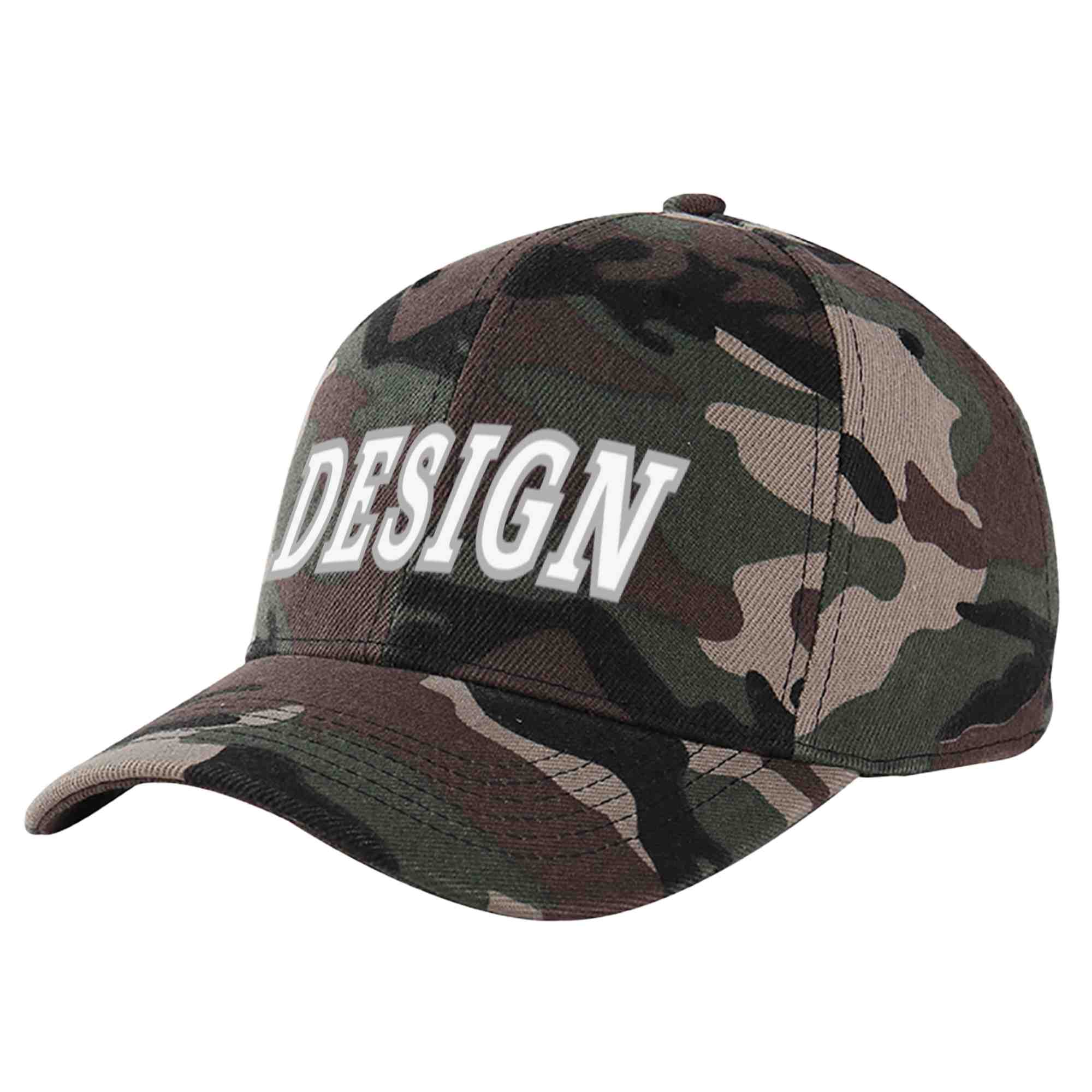 Custom Camo White-Gray Curved Eaves Sport Design Baseball Cap