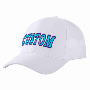 Conception personnalisée de casquette de baseball de sport incurvée bleu clair-violet blanc pour hommes/femmes/jeunes