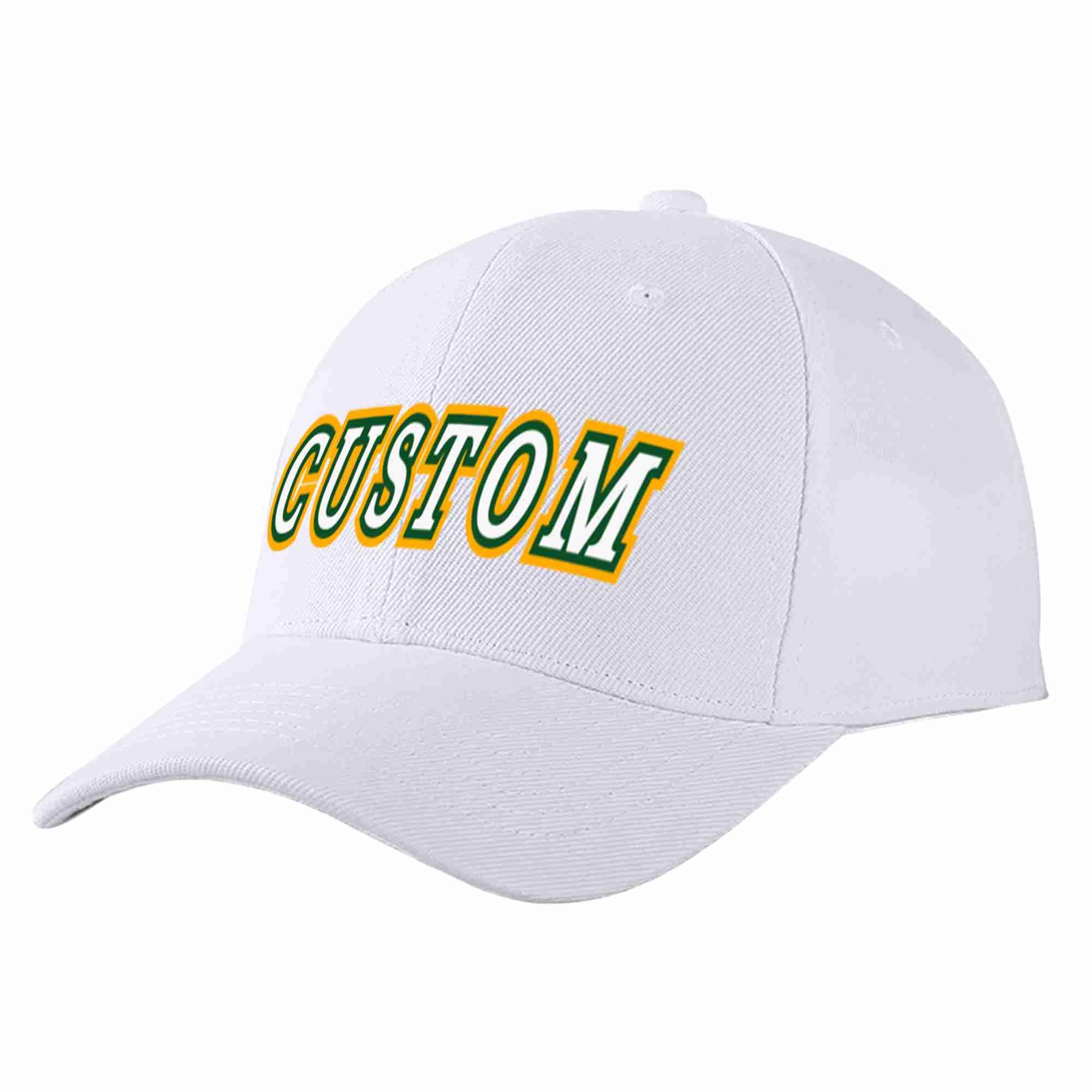 Custom White White-Kelly Green Curved Eaves Sport Baseball Cap Design for Men/Women/Youth