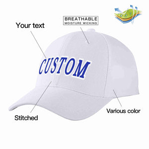 Conception personnalisée de casquette de baseball de sport incurvée blanc royal-blanc pour hommes/femmes/jeunes