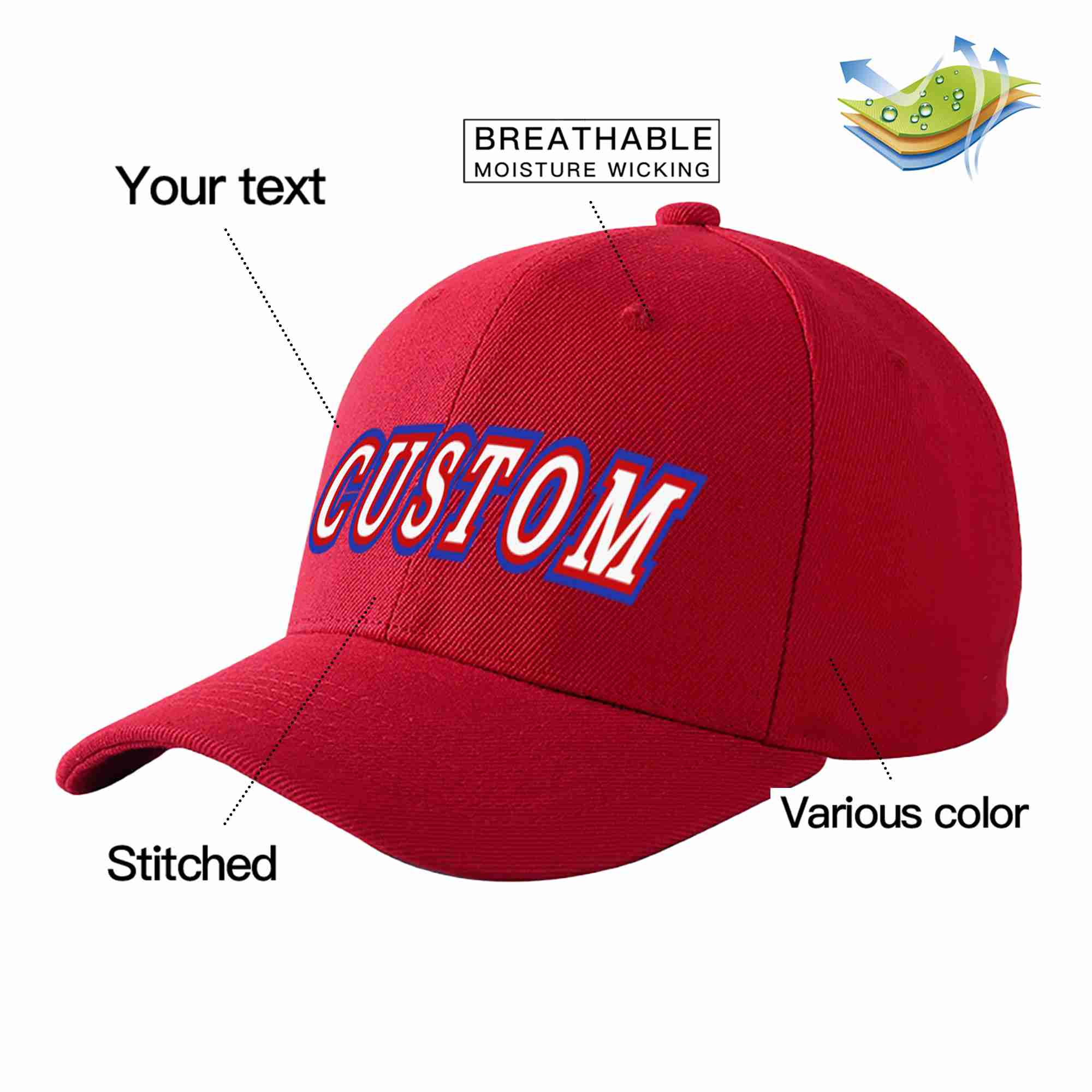 Custom Red White-Red Curved Eaves Sport Baseball Cap Design for Men/Women/Youth