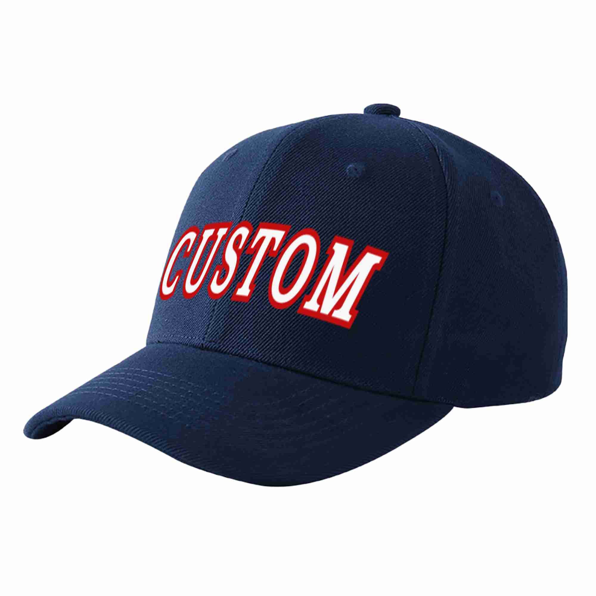 Custom Navy White-Red Curved Eaves Sport Baseball Cap Design for Men/Women/Youth