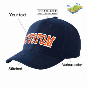 Custom Navy Orange-White Curved Eaves Sport Baseball Cap Design for Men/Women/Youth