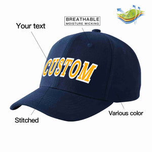 Custom Navy Yellow-White Curved Eaves Sport Baseball Cap Design for Men/Women/Youth