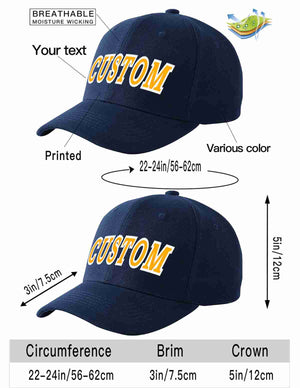 Custom Navy Yellow-White Curved Eaves Sport Baseball Cap Design for Men/Women/Youth