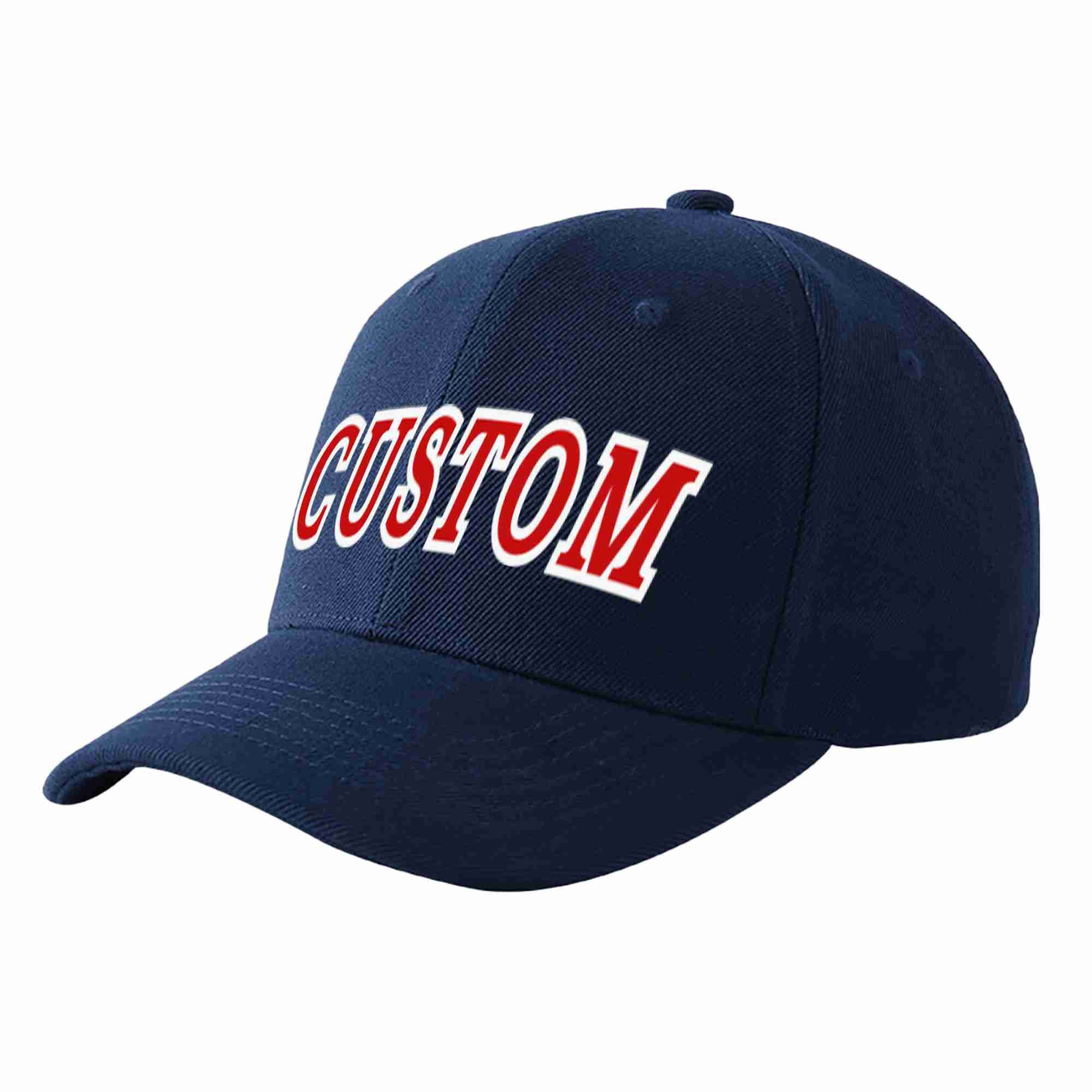 Custom Navy Red-White Curved Eaves Sport Baseball Cap Design for Men/Women/Youth