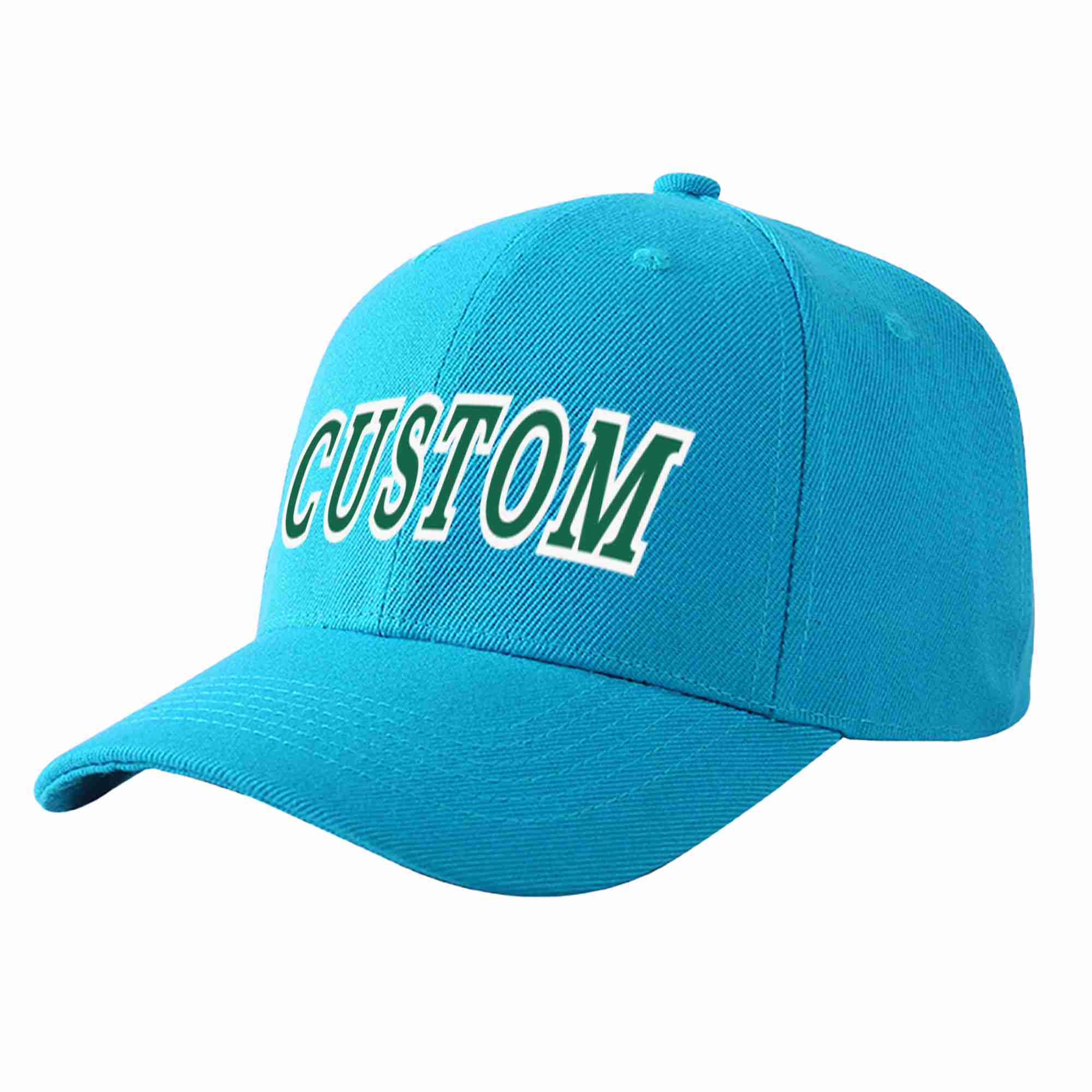 Custom Aqua Kelly Green-White Curved Eaves Sport Baseball Cap Design for Men/Women/Youth