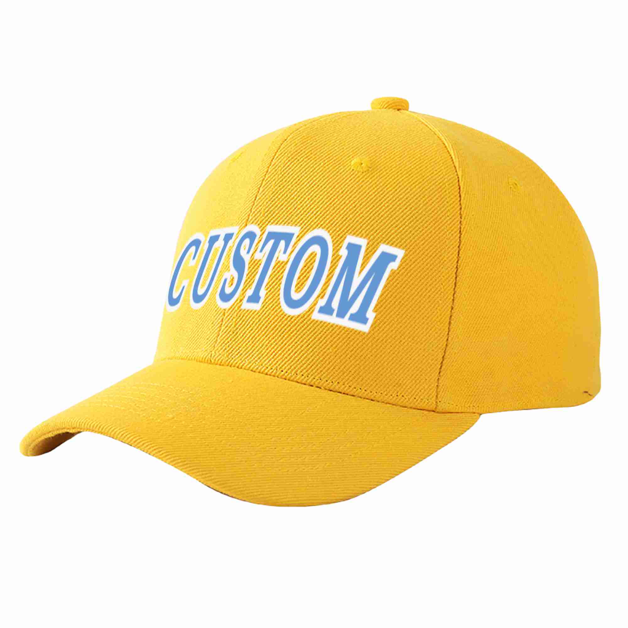 Custom Gold Light Blue-White Curved Eaves Sport Baseball Cap Design for Men/Women/Youth