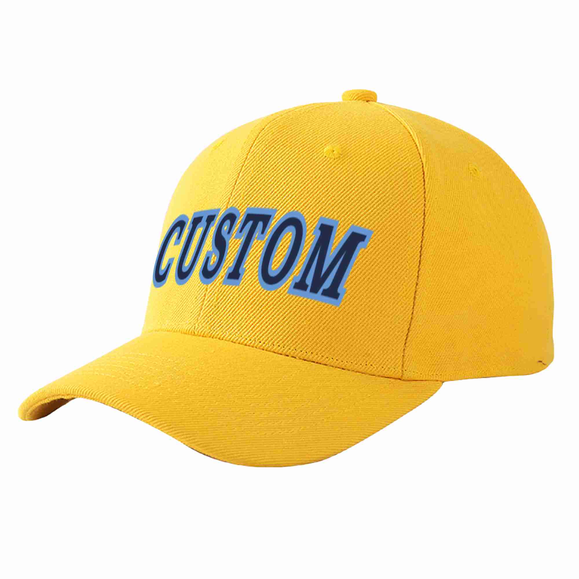 Custom Gold Navy-Light Blue Curved Eaves Sport Baseball Cap Design for Men/Women/Youth