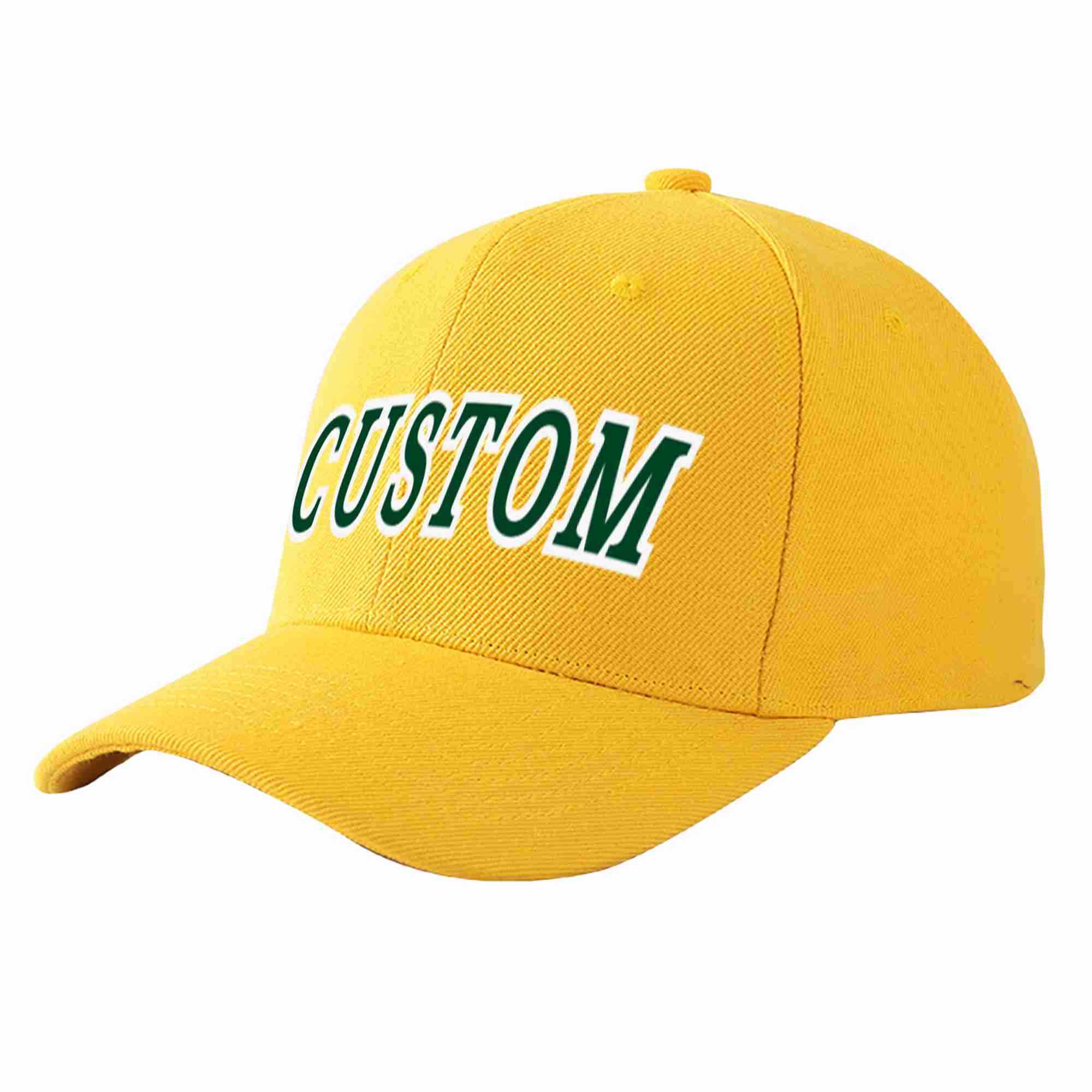 Conception personnalisée de casquette de baseball de sport courbée en or vert-blanc pour hommes/femmes/jeunes