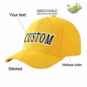 Custom Gold Black-White Curved Eaves Sport Baseball Cap Design for Men/Women/Youth