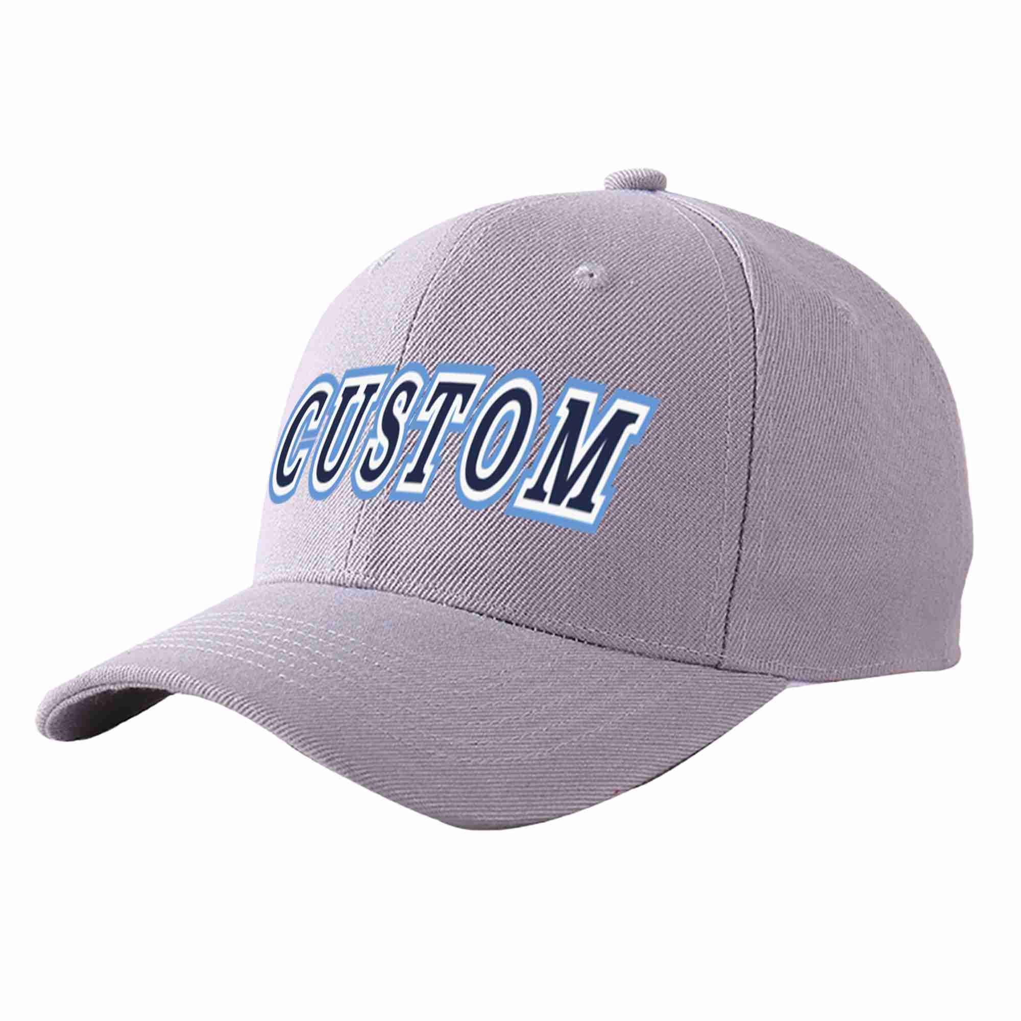 Custom Gray Navy-White Curved Eaves Sport Baseball Cap Design for Men/Women/Youth