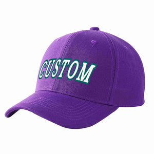 Conception personnalisée de casquette de baseball de sport incurvée pourpre blanc-aqua pour hommes/femmes/jeunes