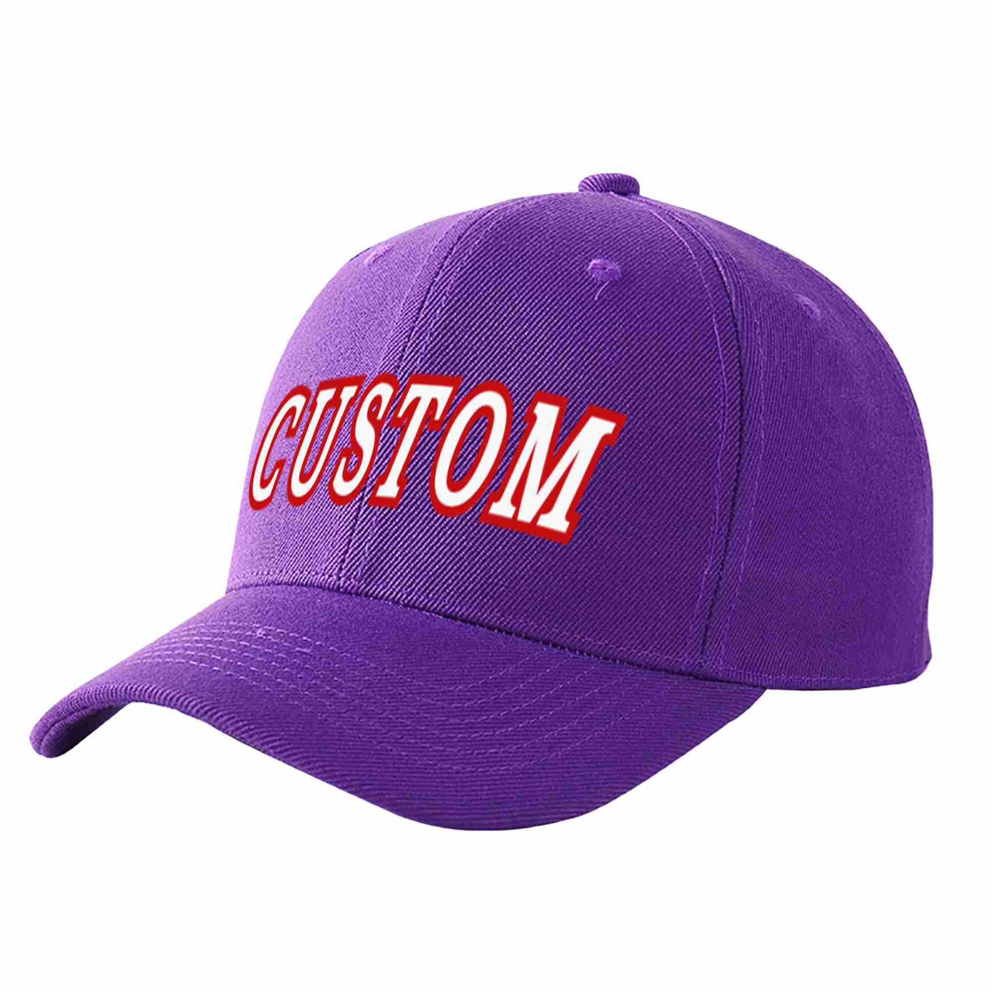 Conception personnalisée de casquette de baseball de sport incurvée violet blanc-rouge pour hommes/femmes/jeunes