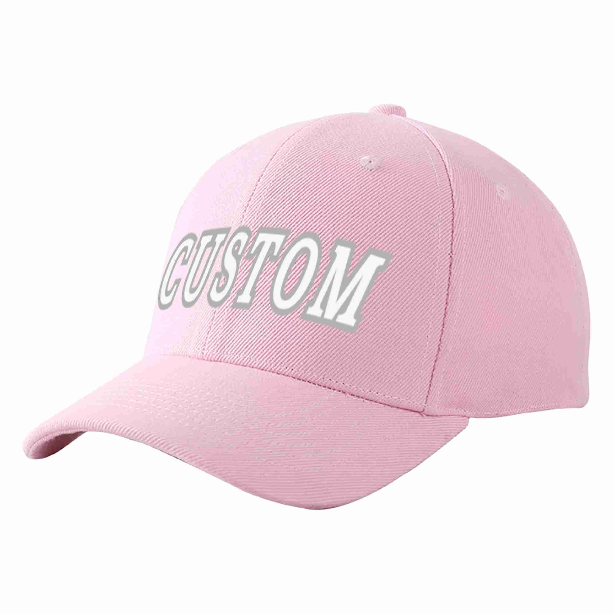 Conception personnalisée de casquette de baseball de sport incurvée rose blanc-gris pour hommes/femmes/jeunes