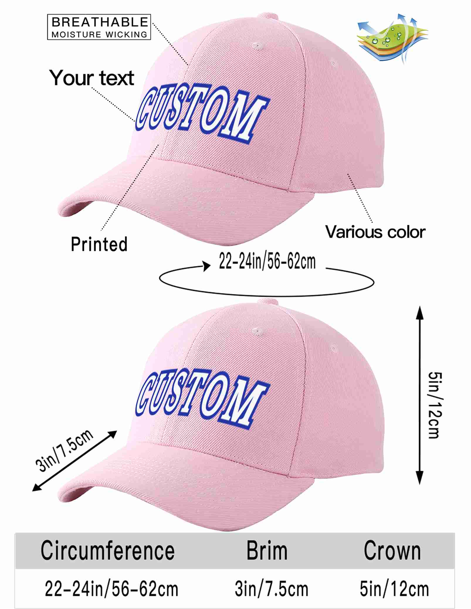 Custom Pink White-Royal Curved Eaves Sport Baseball Cap Design for Men/Women/Youth