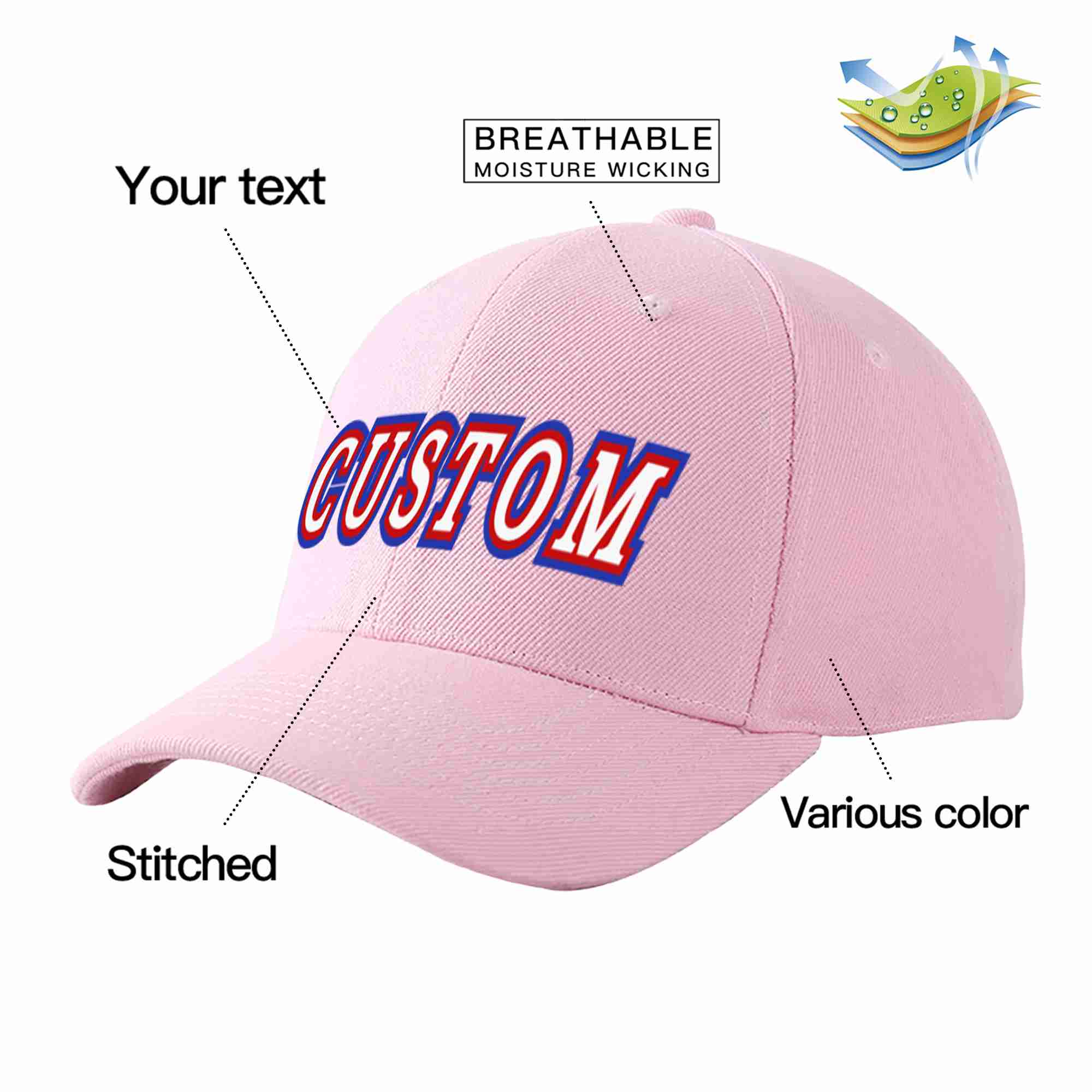 Custom Pink White-Red Curved Eaves Sport Baseball Cap Design for Men/Women/Youth