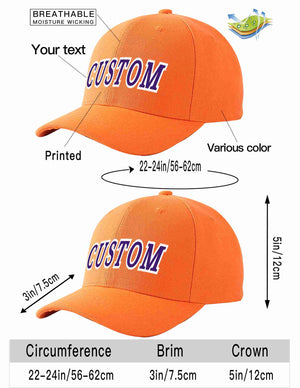 Conception personnalisée de casquette de baseball de sport incurvée orange violet-blanc pour hommes/femmes/jeunes