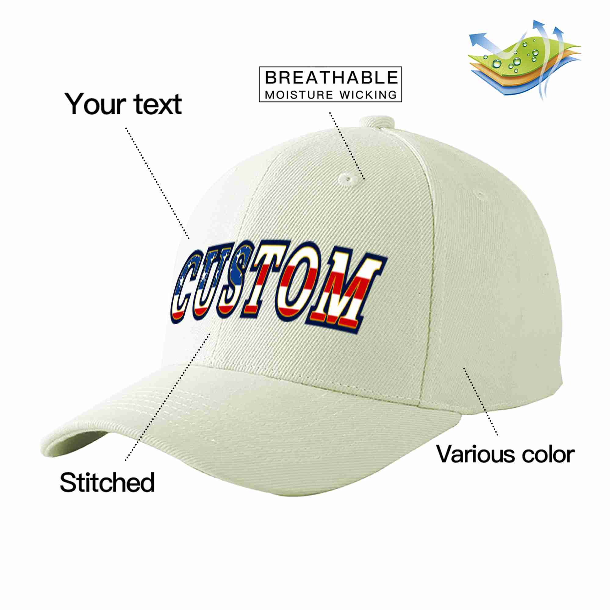 Custom Cream Vintage USA Flag-Gold Curved Eaves Sport Baseball Cap Design for Men/Women/Youth