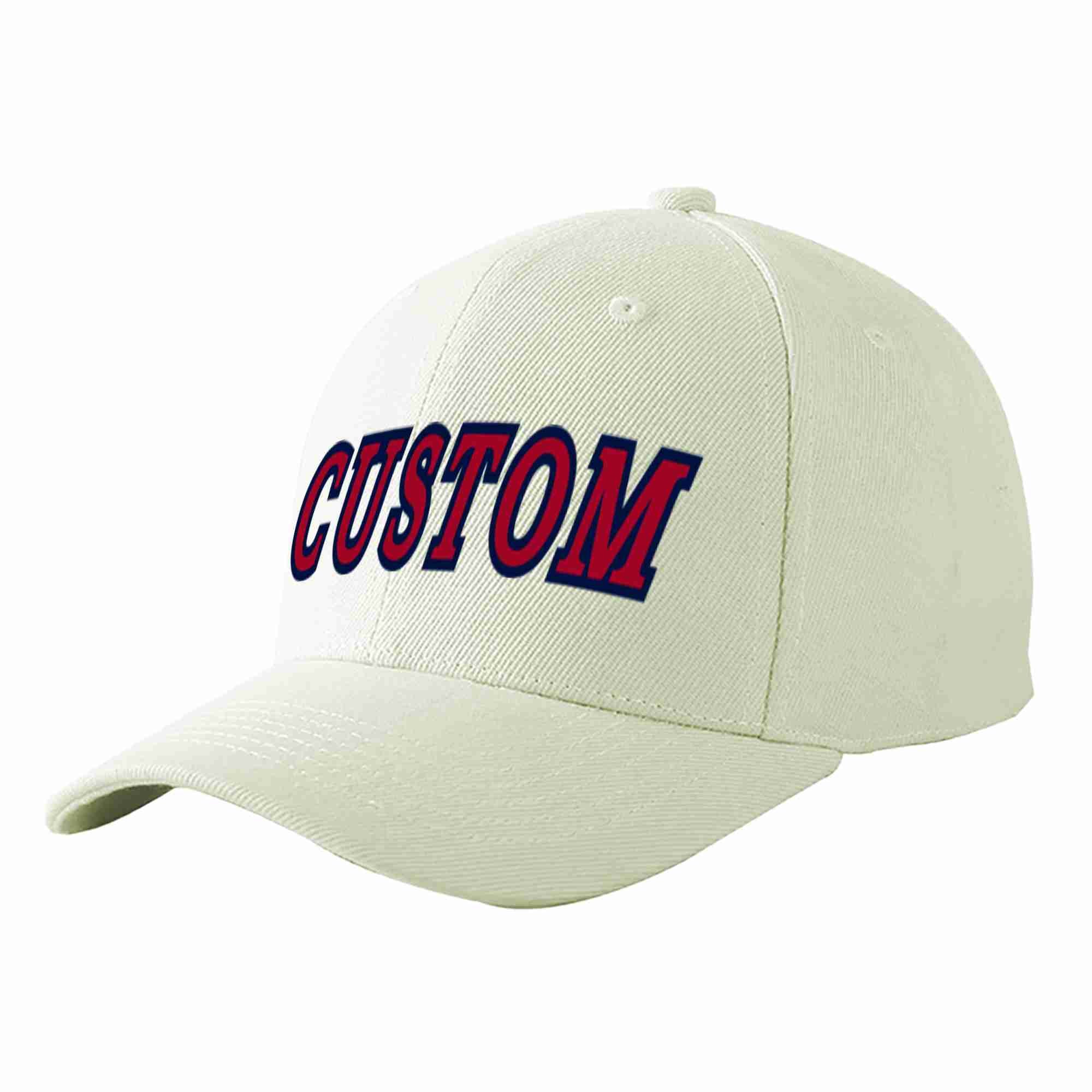 Custom Cream Red-Navy Curved Eaves Sport Baseball Cap Design for Men/Women/Youth