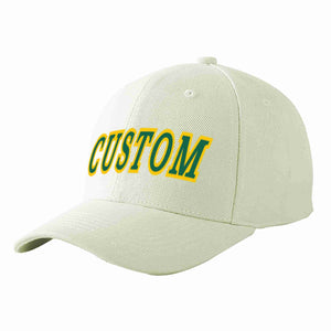 Custom Cream Kelly Green-Gold Curved Eaves Sport Baseball Cap Design for Men/Women/Youth