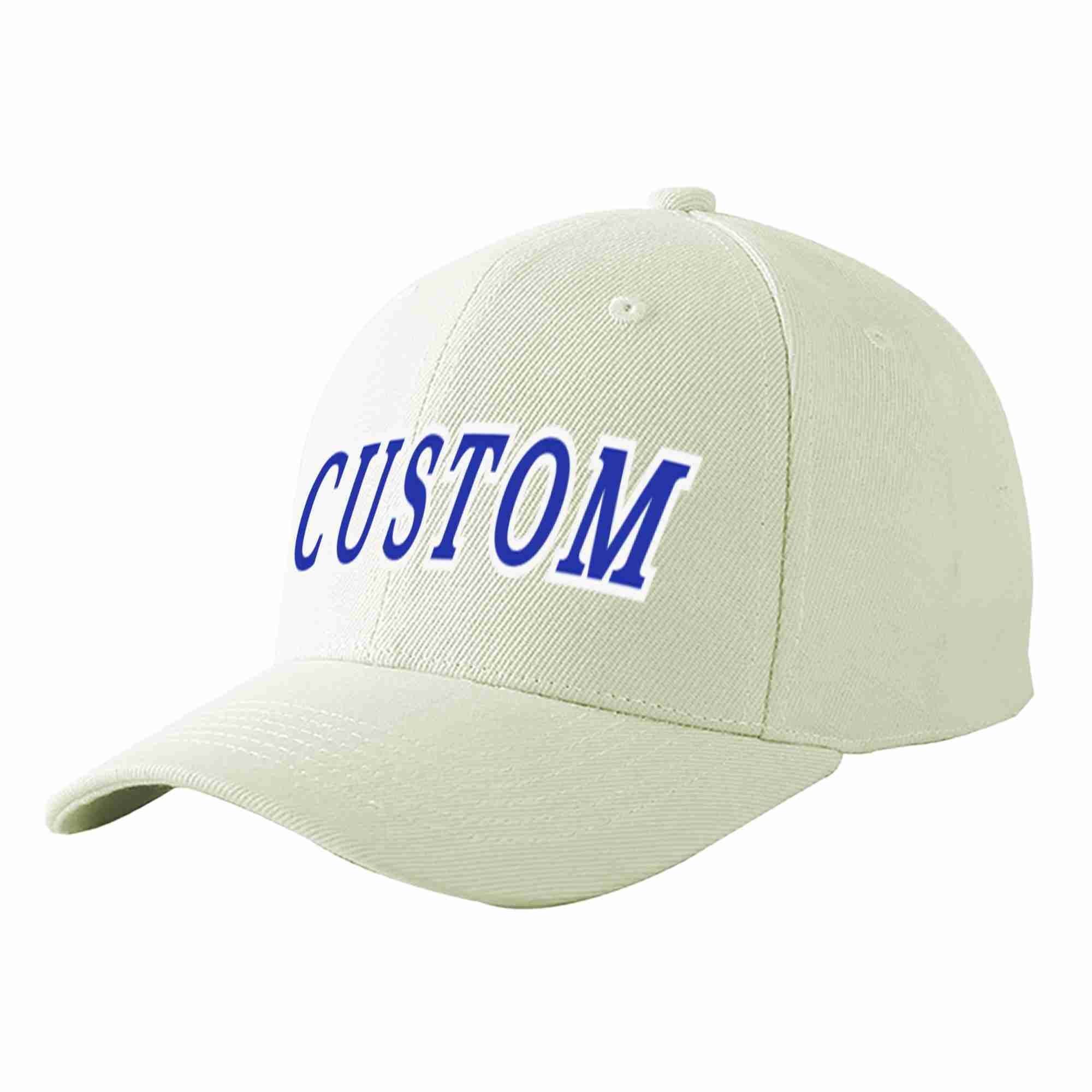 Conception personnalisée de casquette de baseball de sport incurvée blanc royal-blanc crème pour hommes/femmes/jeunes