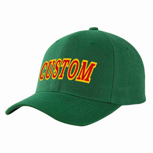 Conception personnalisée de casquette de baseball de sport incurvée vert rouge-jaune pour hommes/femmes/jeunes