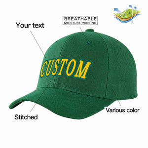 Custom Green Gold-Kelly Green Curved Eaves Sport Baseball Cap Design for Men/Women/Youth