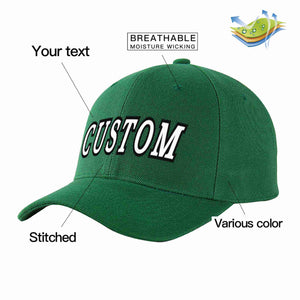 Conception personnalisée de casquette de baseball de sport incurvée vert blanc-noir pour hommes/femmes/jeunes