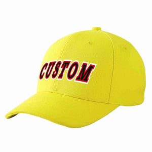 Conception personnalisée de casquette de baseball de sport incurvée jaune noir-rouge pour hommes/femmes/jeunes