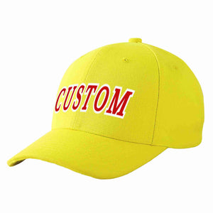 Conception personnalisée de casquette de baseball de sport incurvée jaune rouge-blanc pour hommes/femmes/jeunes