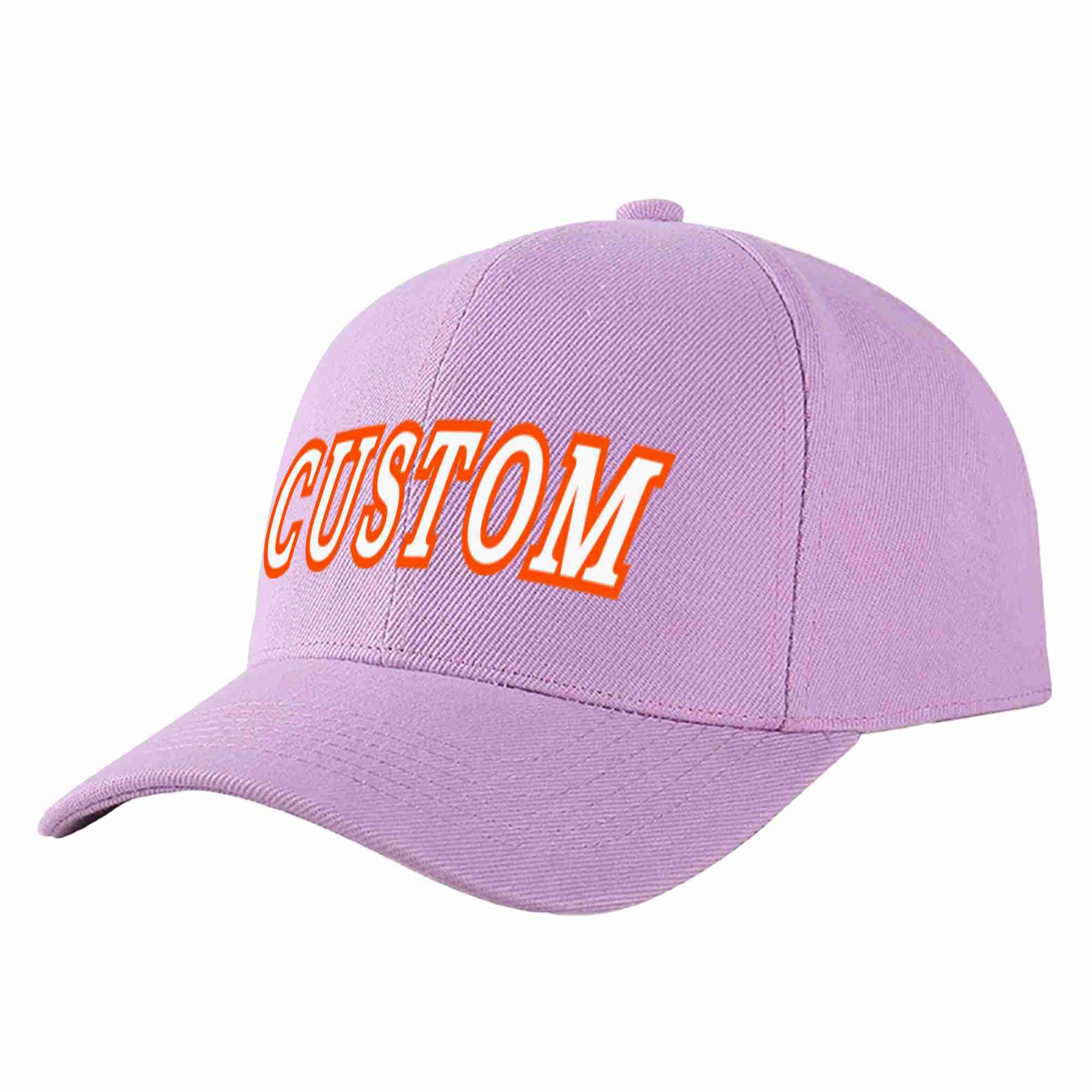 Conception personnalisée de casquette de baseball de sport incurvée violet clair blanc-orange pour hommes/femmes/jeunes