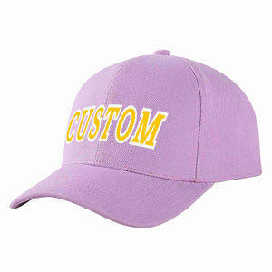 Conception personnalisée de casquette de baseball de sport incurvée violet clair or-blanc pour hommes/femmes/jeunes