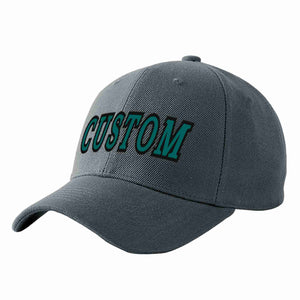 Casquette de baseball de sport incurvée gris foncé Aqua-noir personnalisée pour hommes/femmes/jeunes