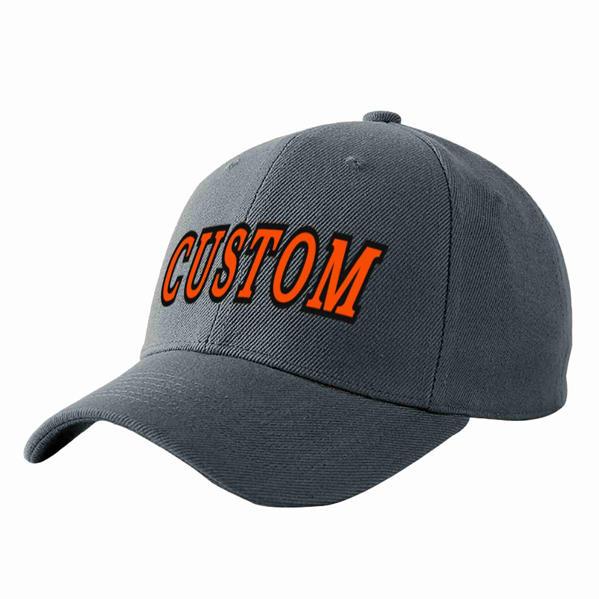 Conception personnalisée de casquette de baseball de sport incurvée gris foncé orange-noir pour hommes/femmes/jeunes