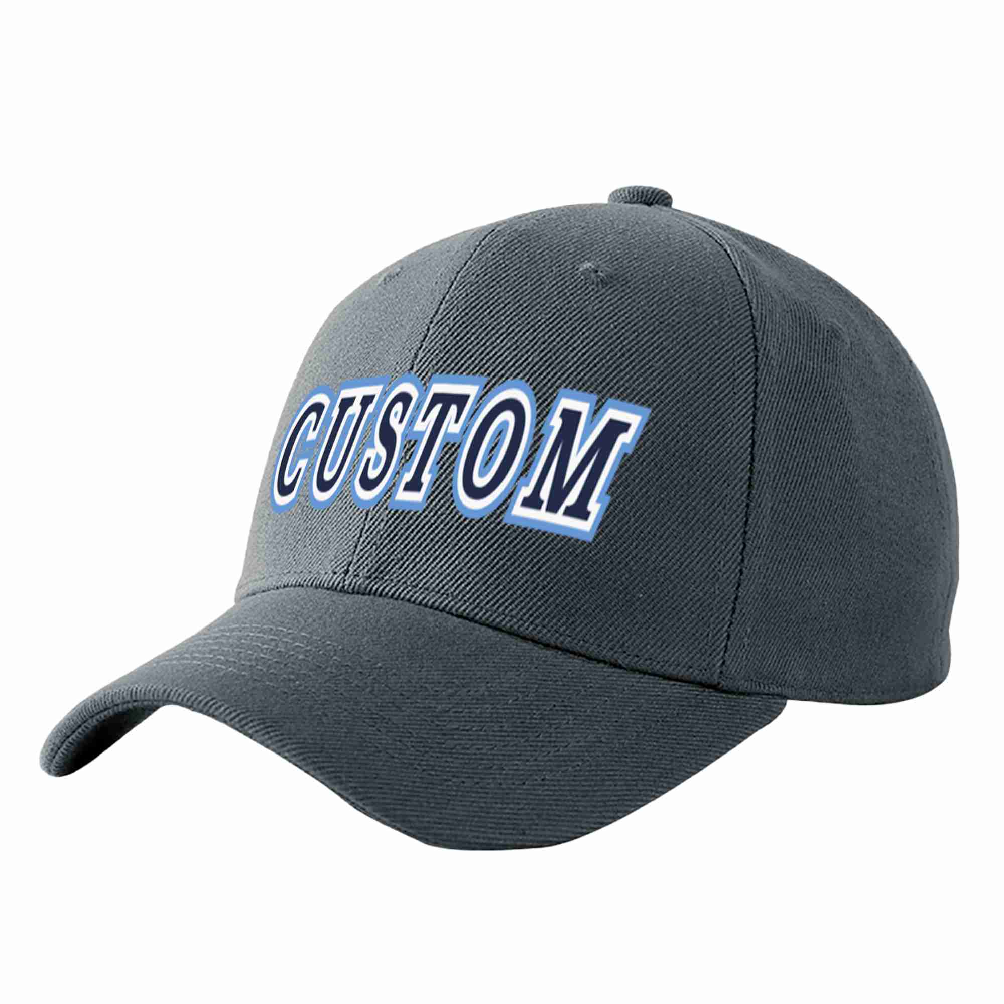 Custom Dark Gray Navy-White Curved Eaves Sport Baseball Cap Design for Men/Women/Youth