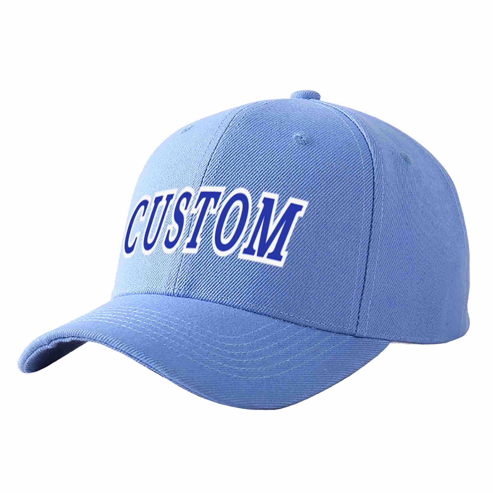 Conception personnalisée de casquette de baseball de sport incurvée bleu ciel royal-blanc pour hommes/femmes/jeunes