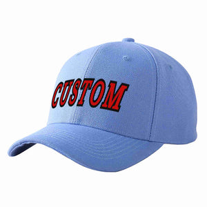 Custom Sky Blue Red-Black Curved Eaves Sport Baseball Cap Design for Men/Women/Youth